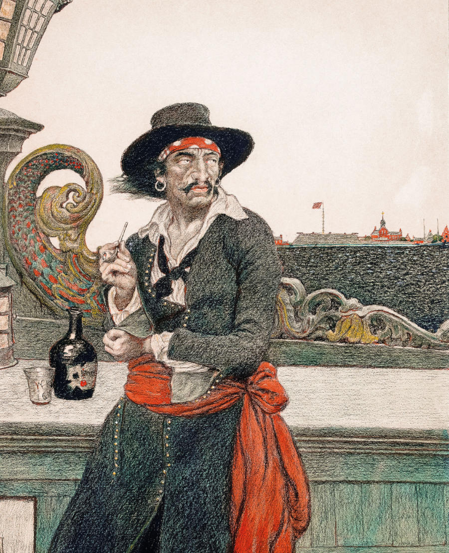 Boot, Meerschaumpfeife und ‚ne Buddel voll Rum. Illustration von Howard Pyle, 1902 © TASCHEN/Delaware Art Museum: Museum Purchase, 1912